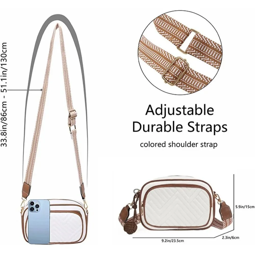 Small Quilted Crossbody Bag Vegan Leather Women's Shoulder Purse with Woven Stra